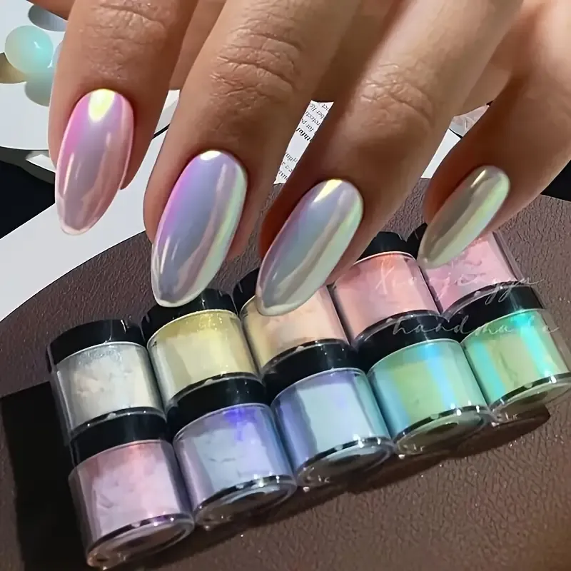 10 Color Multicolor Holographic Neon Shimmer Glitter Ice Muscle Aurora Nail Pigment Powder Fine Chrome Rubbing Dust Mirror Polish Decoration For Music Festival