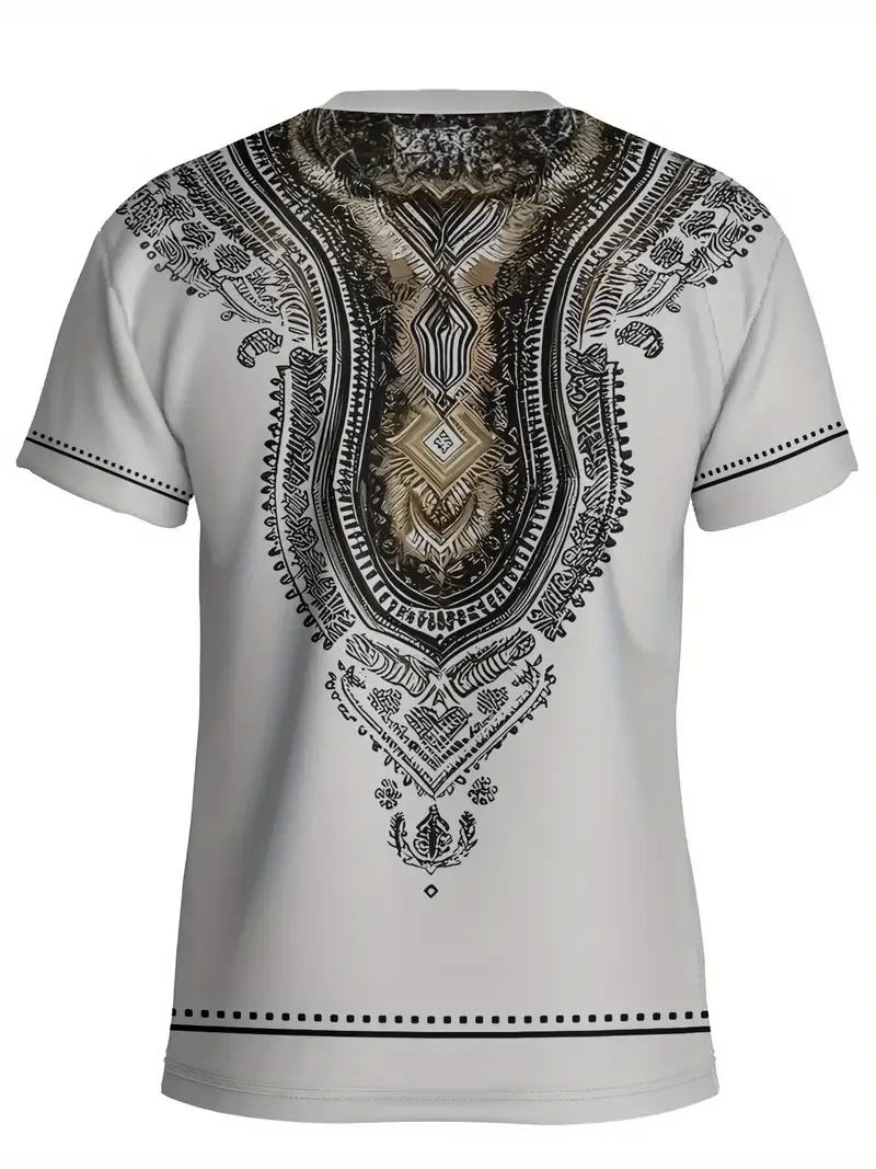 Men's Casual Outdoor T-Shirt With Random Print, Polyester Blend, Moisture-Wicking, Quick-Drying, And Breathable
