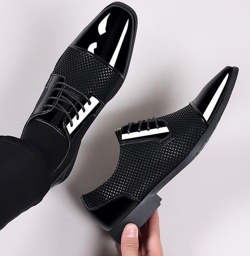 Men's Stylish Faux Leather Dress Shoes - Versatile for Office & Weddings, Lace-Up, All-Season Comfort