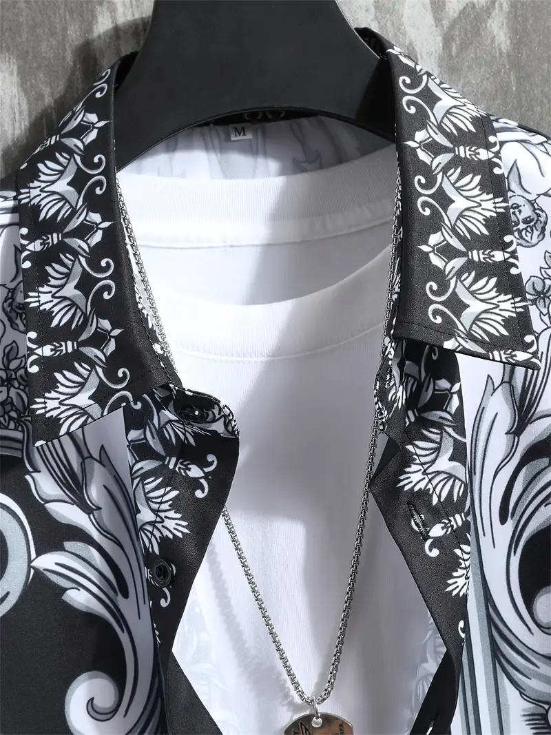 Men's Casual Summer Outfit Set, Short Sleeve Shirt And Pants, Polyester Blend, Geometric Pattern, Regular Fit, Machine Washable