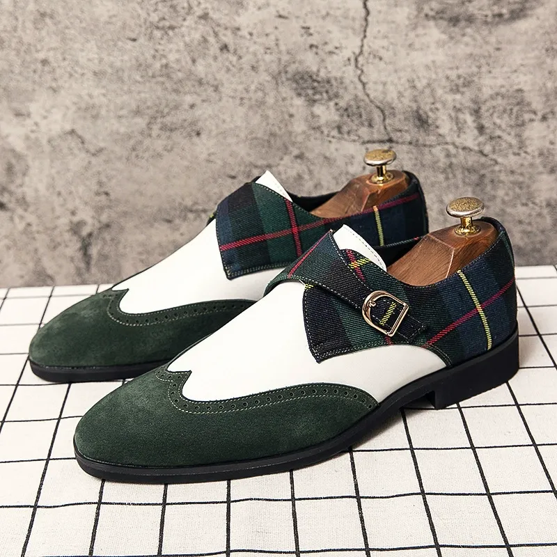 Men's large-sized formal wear with fashionable patchwork business leather shoes