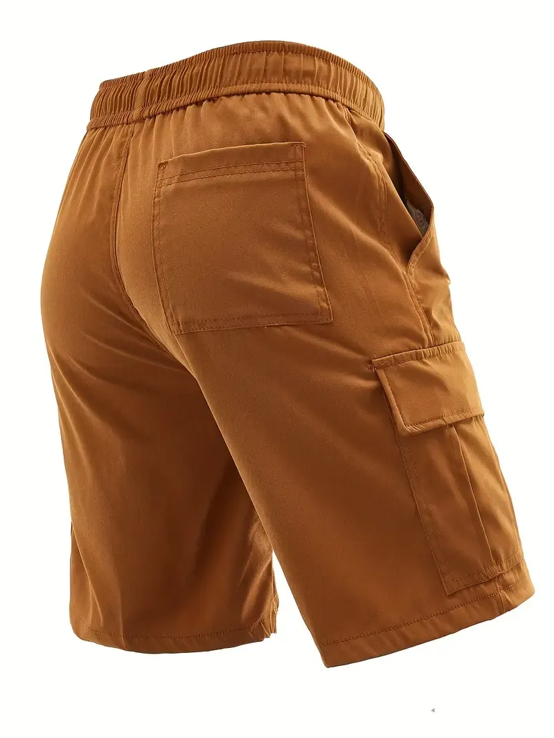 Casual Solid Men's Loose Fit Waist Drawstring Cargo Shorts With Side Pockets For Summer Outdoor Leisure And Work