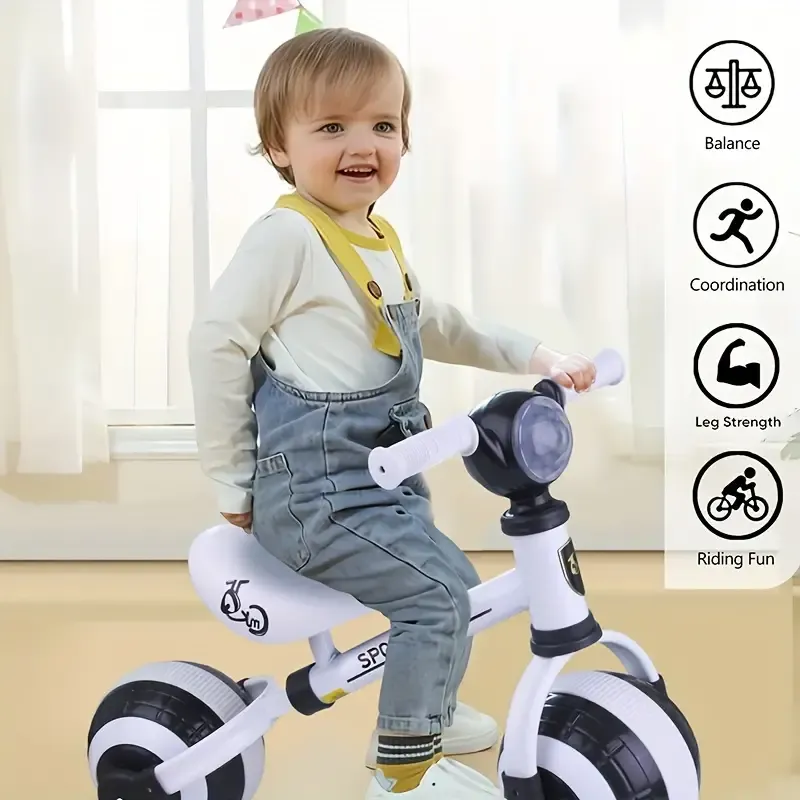 Vintage-Style Balance Bike for Toddlers with Musical & Lighting Features, Plastic Wheels, No-Pedal Spherical Football Silent Wheels, Soft Seat – Ideal First Bike for 1-3 Year Old Boys & Girls, Roller Coaster Brake, No Components Accessory – Perfect Birthday Gift