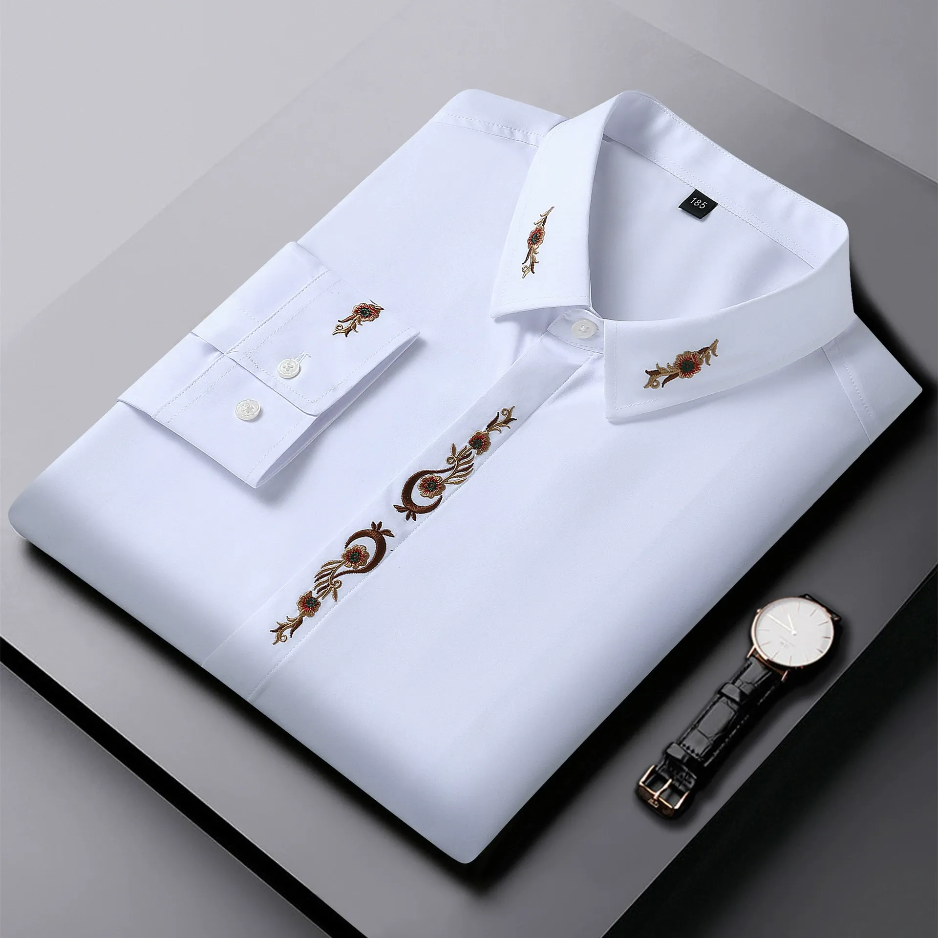 Long-sleeved shirt for men - Summer large-sized business casual personalized embroidery shirt