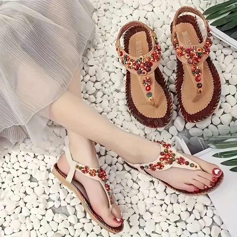 Trendy Beaded Flat Sandals for Women