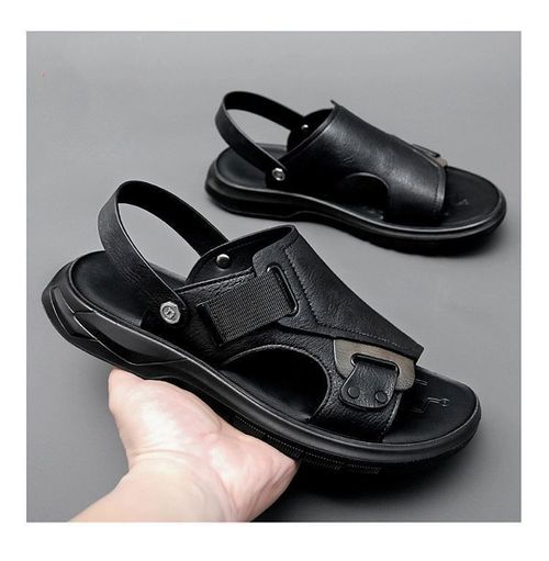 Leather cowhide driving slippers beach shoes for men