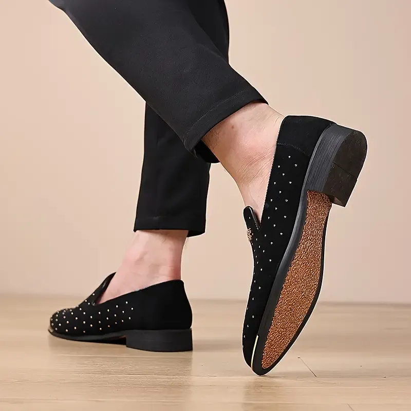 Plus Size Men's Solid Color Slip On Low Heel Loafer Shoes, Comfy Non Slip Durable Rubber Sole Fabric Dress Shoes, Men's Footwear