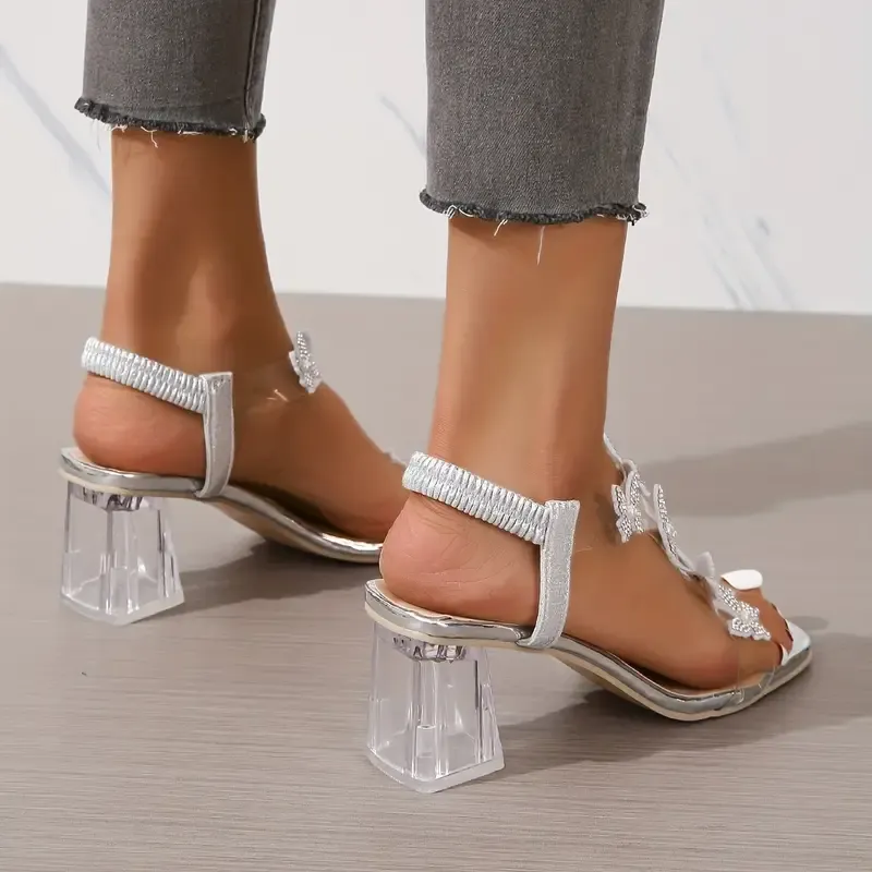 Elegant Butterfly Rhinestone Mid-Heel Sandals