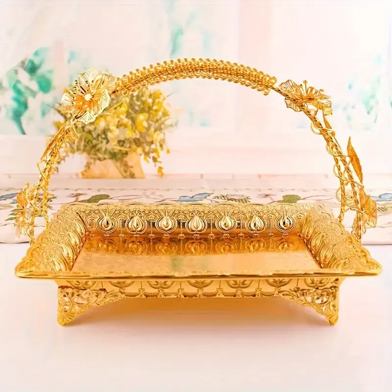 1pc Countertop Fruit Basket With Handle, Portable Camping Storage Basket For Fruits, Breads, Vegetables, Flowers, Sundries, Household Storage Organizer For Bathroom, Living Room, Home, Dorm, Picnic, Room Decor