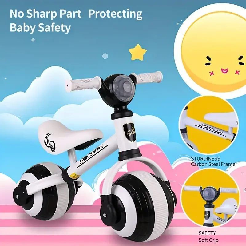 Vintage-Style Balance Bike for Toddlers with Musical & Lighting Features, Plastic Wheels, No-Pedal Spherical Football Silent Wheels, Soft Seat – Ideal First Bike for 1-3 Year Old Boys & Girls, Roller Coaster Brake, No Components Accessory – Perfect Birthday Gift