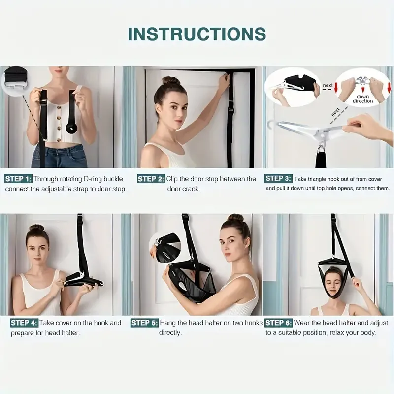 Portable Neck Traction Device with Handle, Door Mounted Neck Brace for Pain Relief, Uncharged Neck Decompression Equipment for Muscle Relaxation, Suitable for Office and Home Use, Universal Fit, No Battery Required