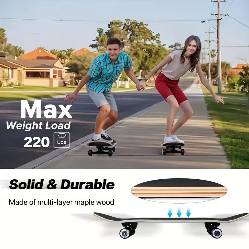 Skateboard, 3108 Maple Concave Plate, Front High-end Anti Slip Sand Back Skeleton Sticker Style, Horizontal Flute Bracket, 5436pu Wheels, Men's Skateboard, Skateboard Cruising