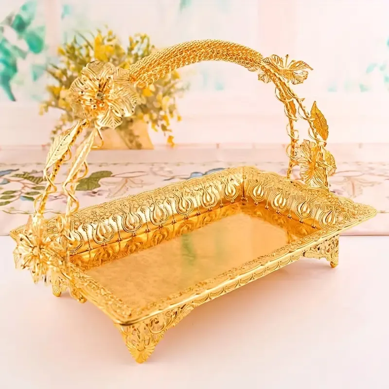 1pc Countertop Fruit Basket With Handle, Portable Camping Storage Basket For Fruits, Breads, Vegetables, Flowers, Sundries, Household Storage Organizer For Bathroom, Living Room, Home, Dorm, Picnic, Room Decor