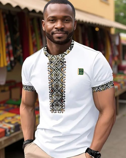 Men's short-sleeved T-shirt business casual series digital short-sleeved 3D printing style loose short-sleeved