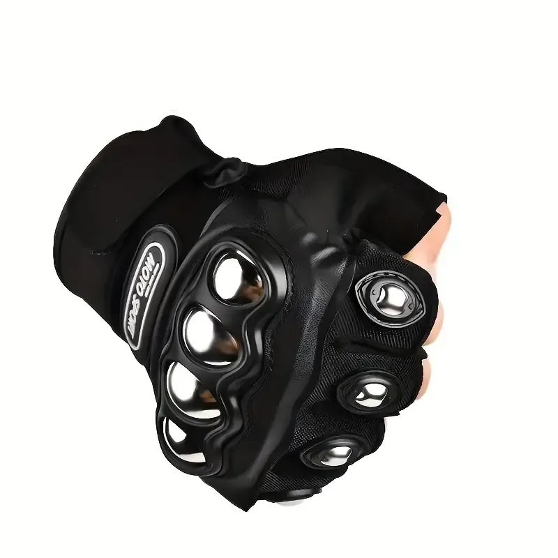 A Pair Of Black Steel Outdoor Knuckle Motorcycle Power Sports Gloves