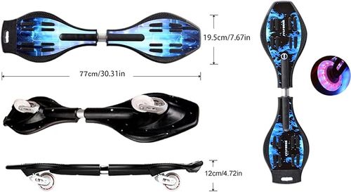 RipStik Caster Board, Deluxe Junior Rip Stick with Illuminating Wheels for More Excitement,Fun and Visibility, Ripstick Skateboard for Kids 8+ (Blue A)