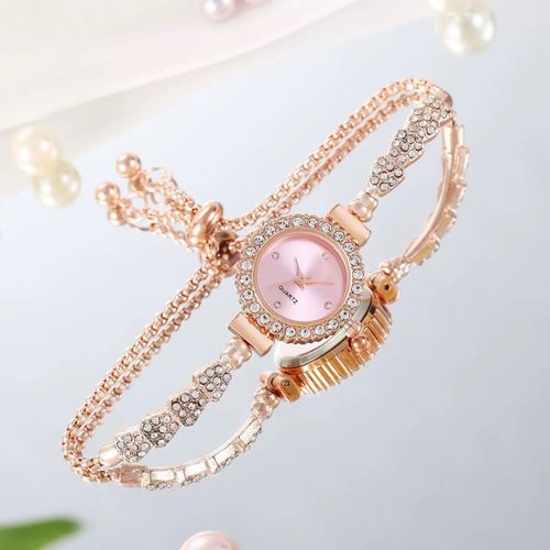 New Fashion Diamond Zircon Round Women's Watch Adjustable Bracelet Quartz Watch Wholesale