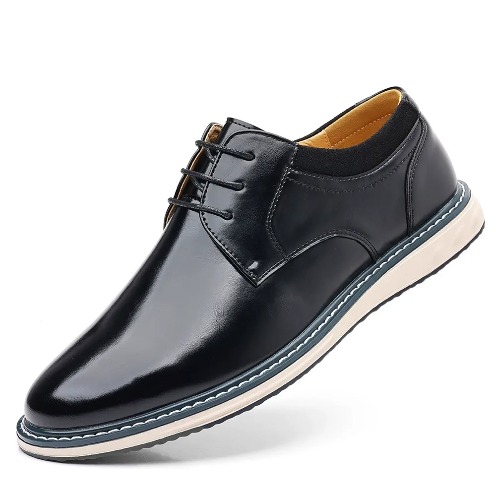 Large size men's leather shoes new style lace-up soft sole men's shoes fashionable business casual shoes