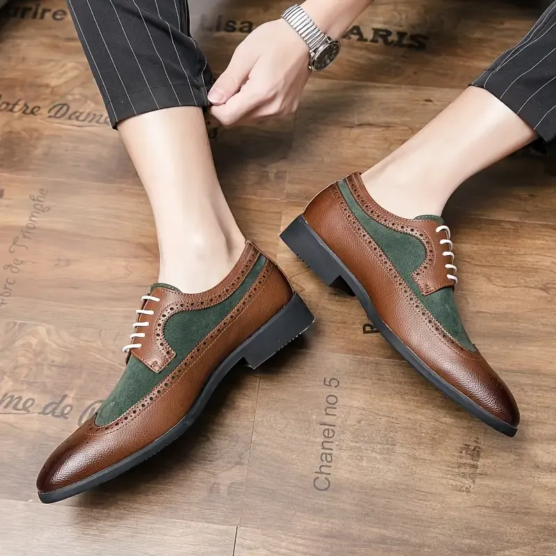 Men's Versatile Business Casual Dress Shoes - Sleek Lace-Up Faux with Non-Slip Sole