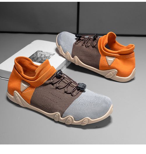 Mesh fly-knit one-piece kick-off sports shoes with no laces, cute beanie-style casual large-sized knitted socks, men's shoes, summer 2025V
