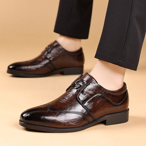 Hand-scratched business leather shoes