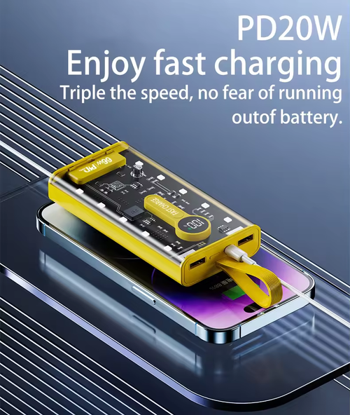 🔥Last Day 50% OFF 🔥Transparent 20000mAh charging stand-PD Type-C output-66W super fast charging
