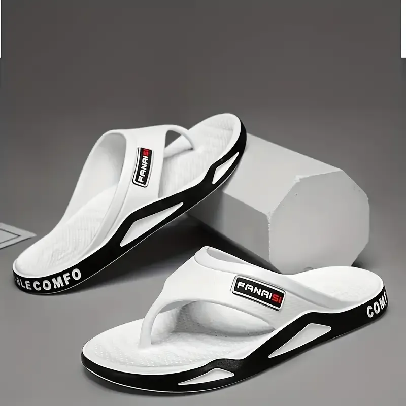 Men's Trendy Solid Color Flip Flops, Comfy Non Slip Durable Lightweight Thong Sandals For Men's Summer Outdoor Activities