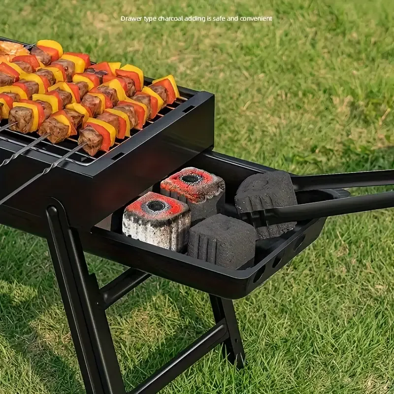 1pc 60cm Outdoor BBQ Grills Folding Portable Wood And Carbon Barbecue Charcoal Stove For Cooking Carbon Meat Grills Portable Foldable BBQ Grills Patio Barbecue Charcoal Grill Stove Stainless Steel Outdoor Camping Picnic