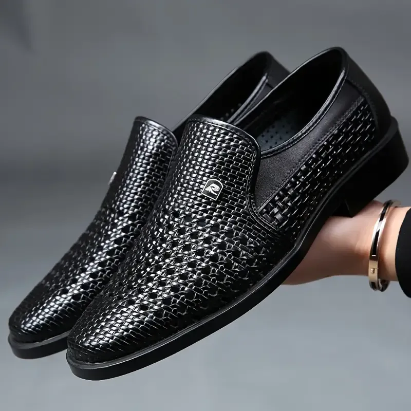 Men's Solid Color Breathable Slip On Business Style Loafer Shoes, Comfy Non Slip Casual Rubber Sole Durable Walking Shoes, Summer