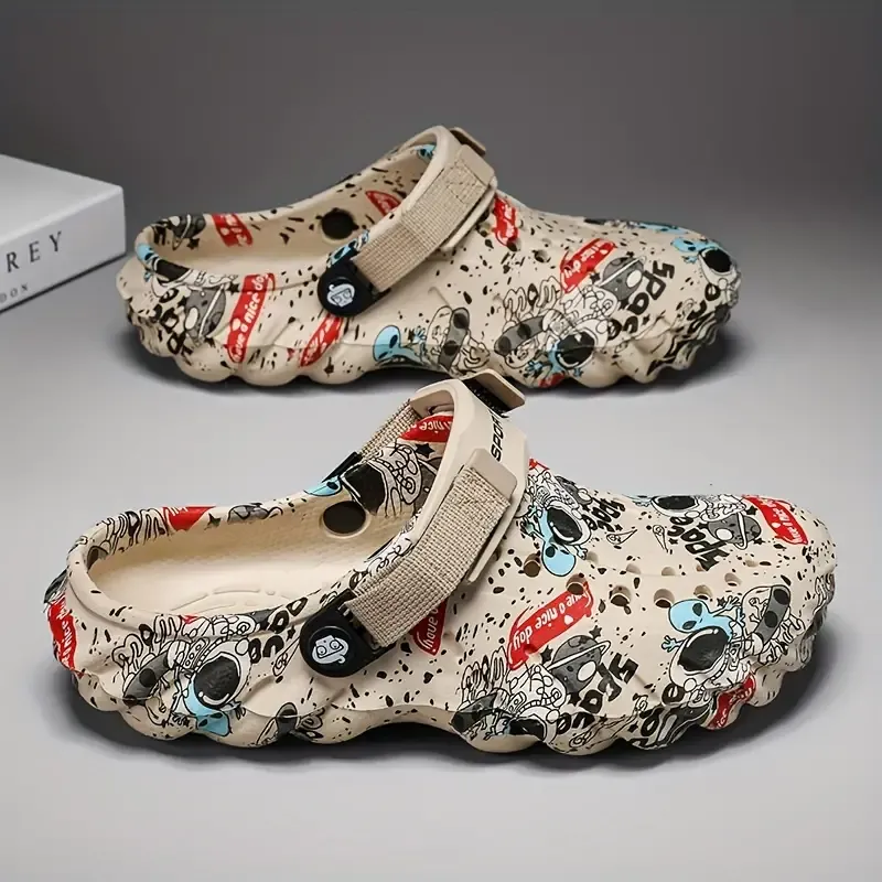 Men's Trendy Color Block Hollow Out Chunky Shoes, Comfy Non Slip Casual Durable EVA Anti Odor Clogs, Men's Summer Footwear