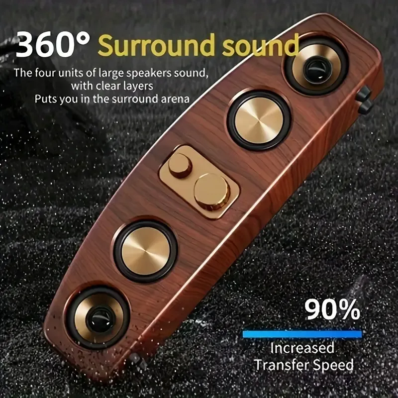 Elegant Wood Grain Finish - Portable Design with Low Frequency, Type-C, and 5-Watt Max Power for Rich Bass and Clear Sound - Ideal for Parties, Gaming, Movies - Perfect Gift for Music Lovers