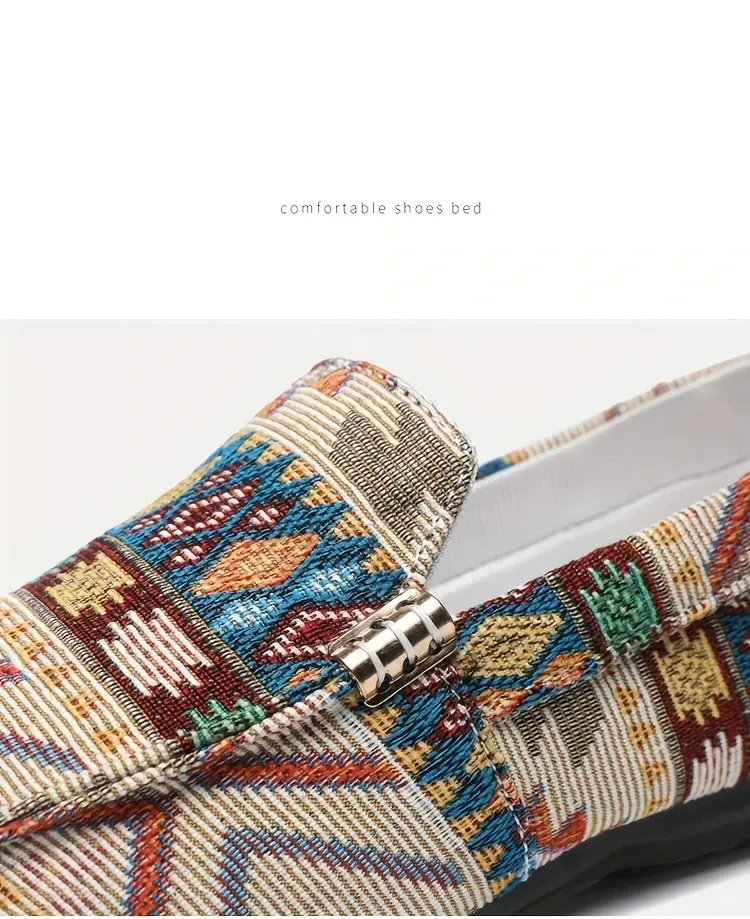 Men'S Vibrant Geometric Slip-On Loafers - Handmade, Comfortable Walking Shoes