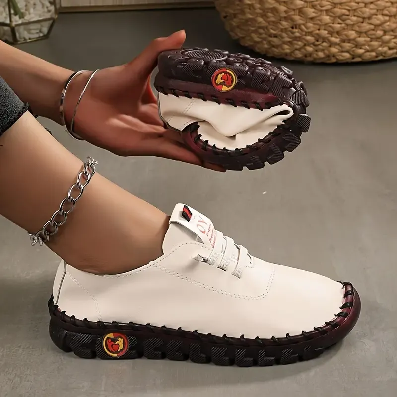 Women's Solid Color Casual Shoes, Lace Up Low-top Soft-sole Shoes, Light & Comfy Women's Walking Shoes