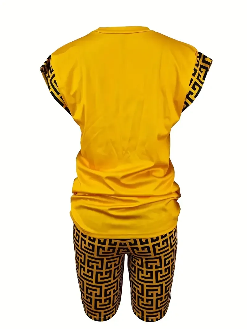 Letter Print Pajamas Set, Short Sleeve Crew Neck Top & Shorts, Women's Sleepwear & Loungewear