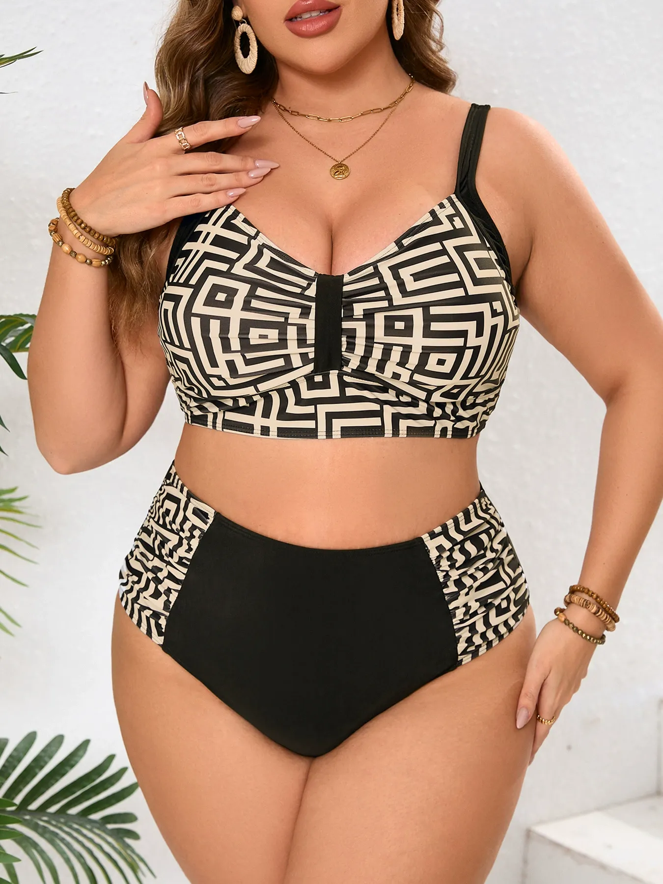 New printed women's two-piece printed plus-size swimsuit