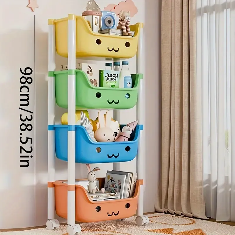 Versatile Rolling Storage Cart - Multi-Tier Organizer for Toys, Snacks & Books with Wheels, Durable Plastic, No Assembly Required