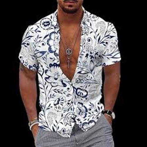 Men's Beach 3D Printed Shirt Personalized Trendy Hawaiian Leaf Flower Versatile Top