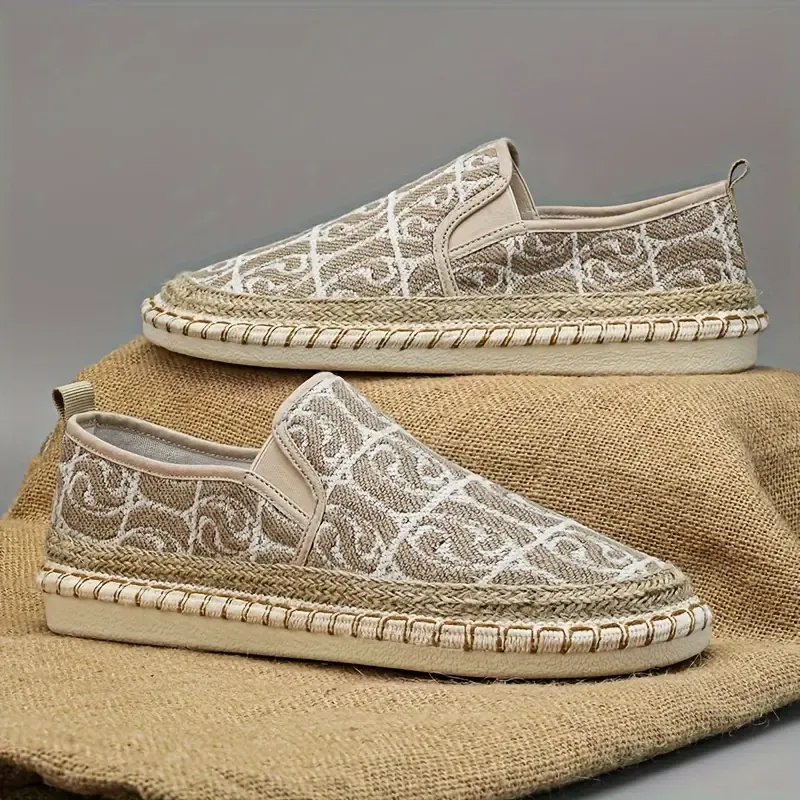 Men's Stylish Pattern Loafers, Lightweight Flat Soft Sole Walking Shoes, Espadrilles Wear-resistant Vacation Shoes
