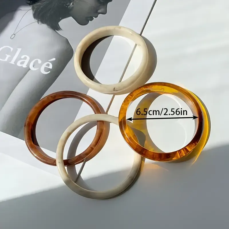 4pcs Elegant Vintage Amber Resin Bracelet Set - Chic & Simple Design for Casual Attire