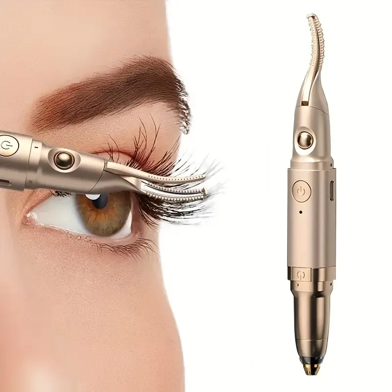 2-in-1 Heated Portable Lipstick-Shaped Eyelash Curler and Electric Eyebrow Trimmer, Multi-Functional Eye Makeup Tool with Heat, Brow Shaper, Nose Hair Trimmer, Dual-Purpose Beauty Instrument