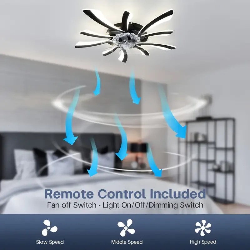 1pc Modern Industrial Ceiling Fan with Smart LED Light, 6-Speed, 3-Color, Dimmable, Semi-Flush Mount, Acrylic Material, Commercial Lighting for Living Room, Bedroom, Kitchen, Dining, Cafe