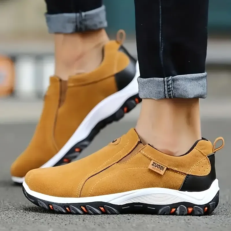 Plus Size Men's Trendy Solid Low Top Hiking Boots With Adjustable Buckle