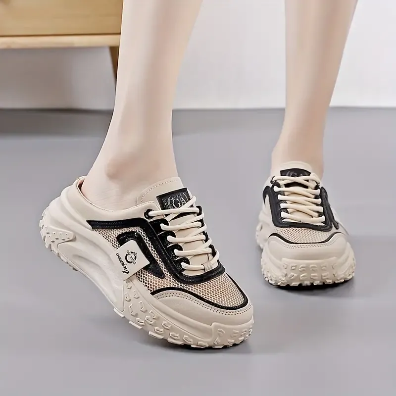 Women's Fashion Platform Slippers, Casual Mesh Sandals, Versatile Thick Sole Flats, Breathable Summer Outdoor Shoes