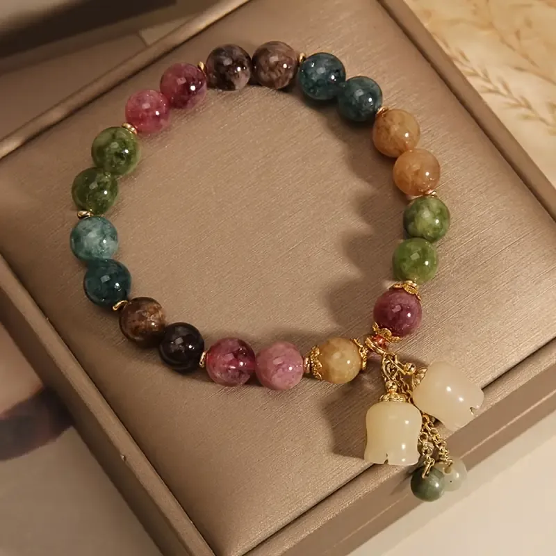 1pc Stylish Stone Colorful Lily Of The Valley Charm Bracelet For Women Men Gift
