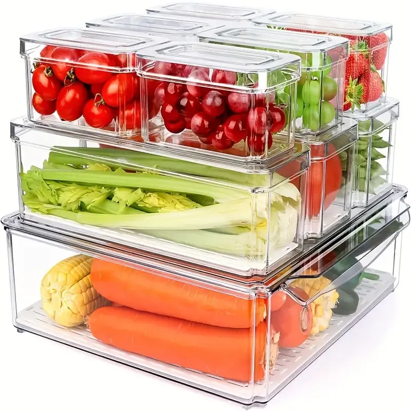 Collapsible refrigerator organizer with lid High transparent food grade Pet organizer Kitchen storage box
