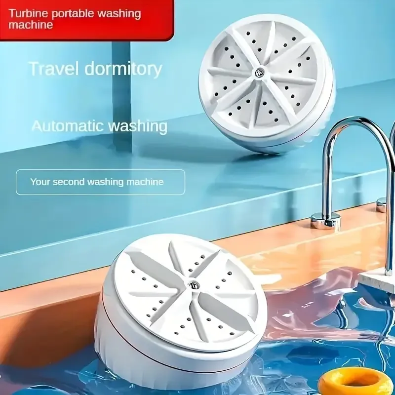 Portable Ultrasonic Turbo Washer, Mini Travel Washing Machine, Battery-Free, Plastic, for Dormitory, Home, and Travel Use