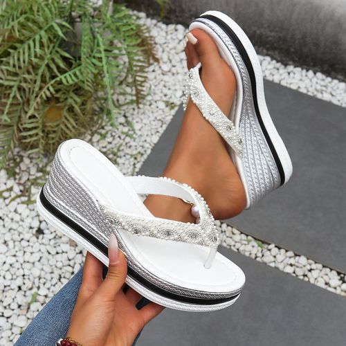 Rhinestone casual simple ladies high heel slippers