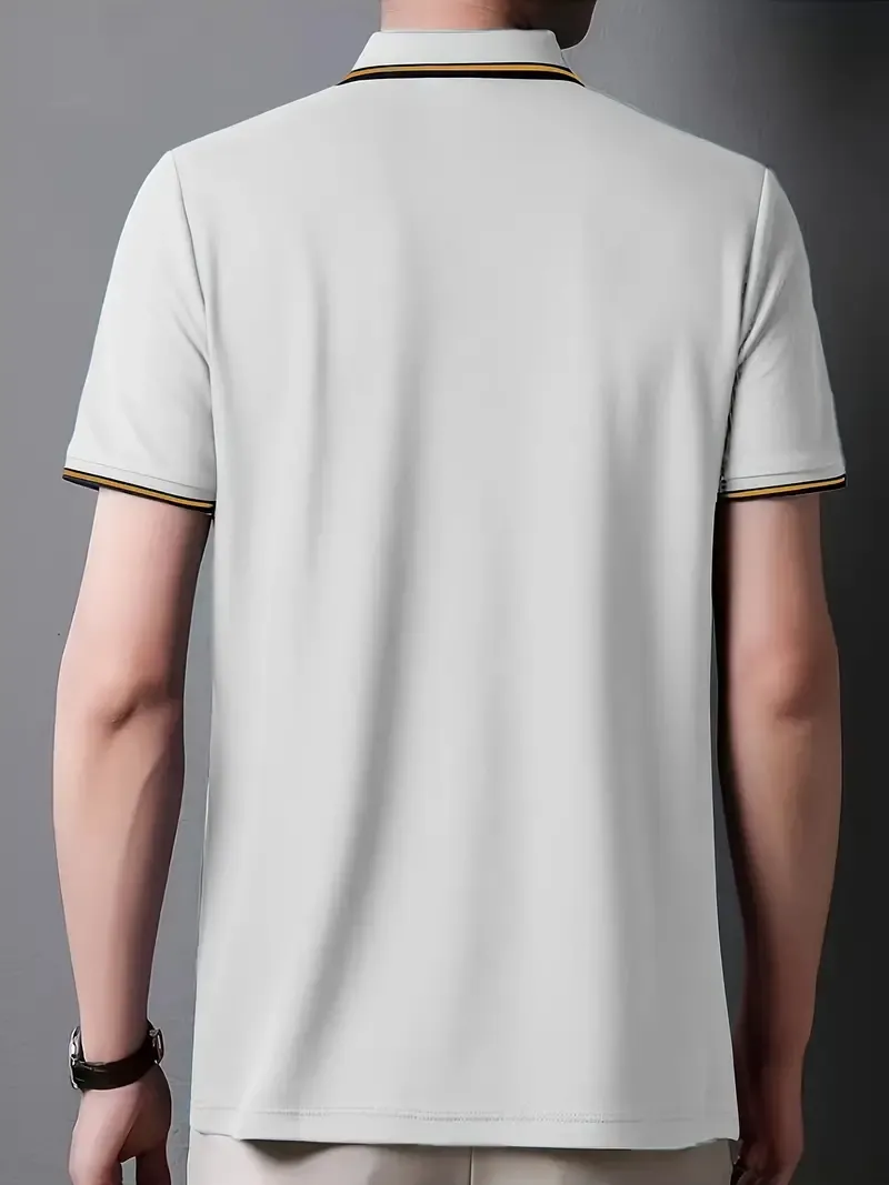 Men's Short Sleeve Lapel Shirt With Embroidered Design, Casual Summer Fashion For Young Men