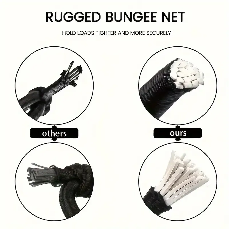 1pc 5mm Thick Silicone Material, Black, Inner Core Silicone Fiber, Outer Wrapped with Nylon Fiber, 2 Times Tension, 12 Plastic Knife Hooks Accessories for Car Luggage Rack