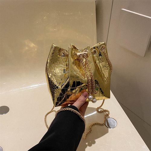 Crocodile Pattern Bucket Bag – Stylish High-End Designer Women's Crossbody Handbag With Drawstring Closure – Elegant Solid Color Shoulder Bag For Multiple Occasions